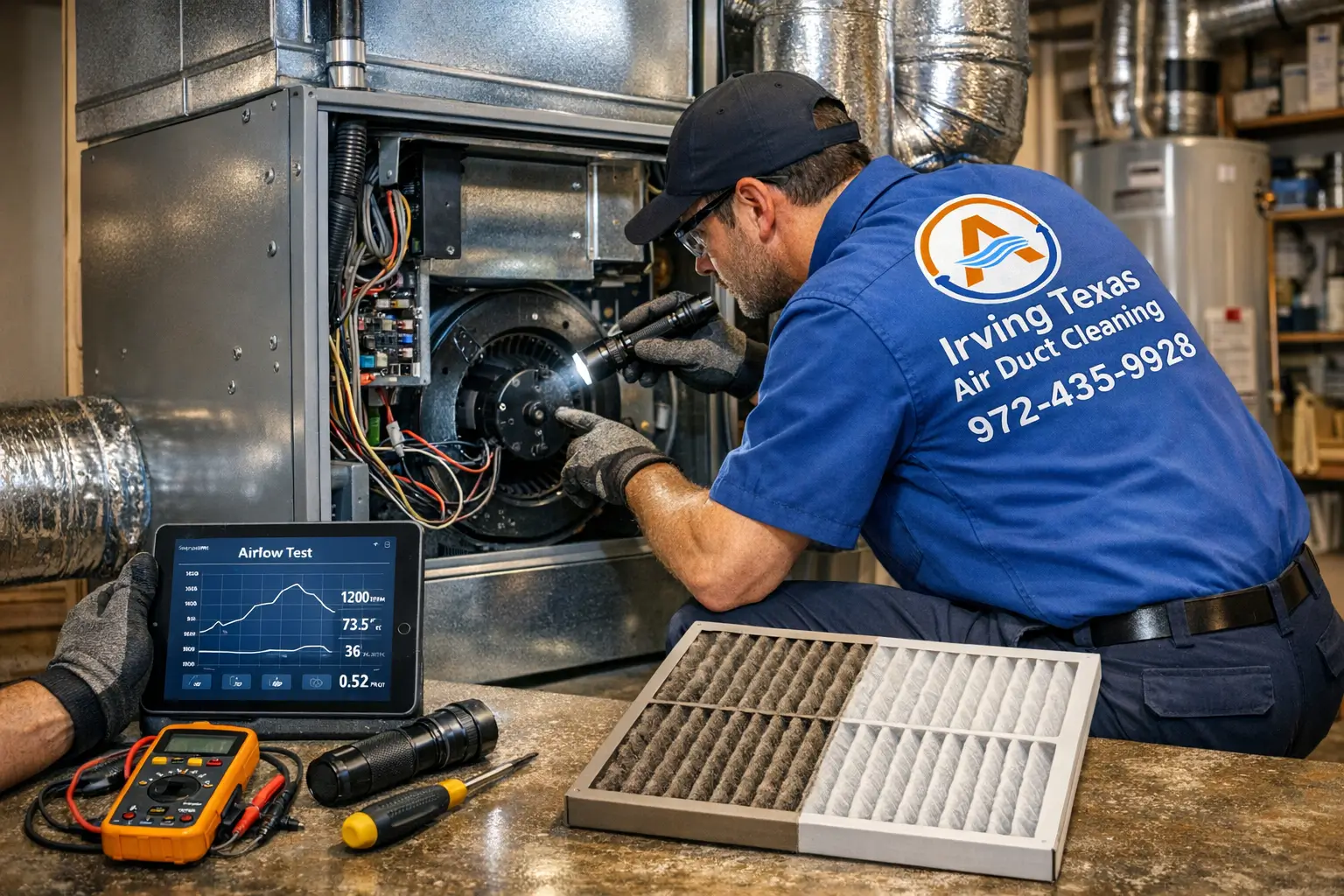 HVAC technician inspecting